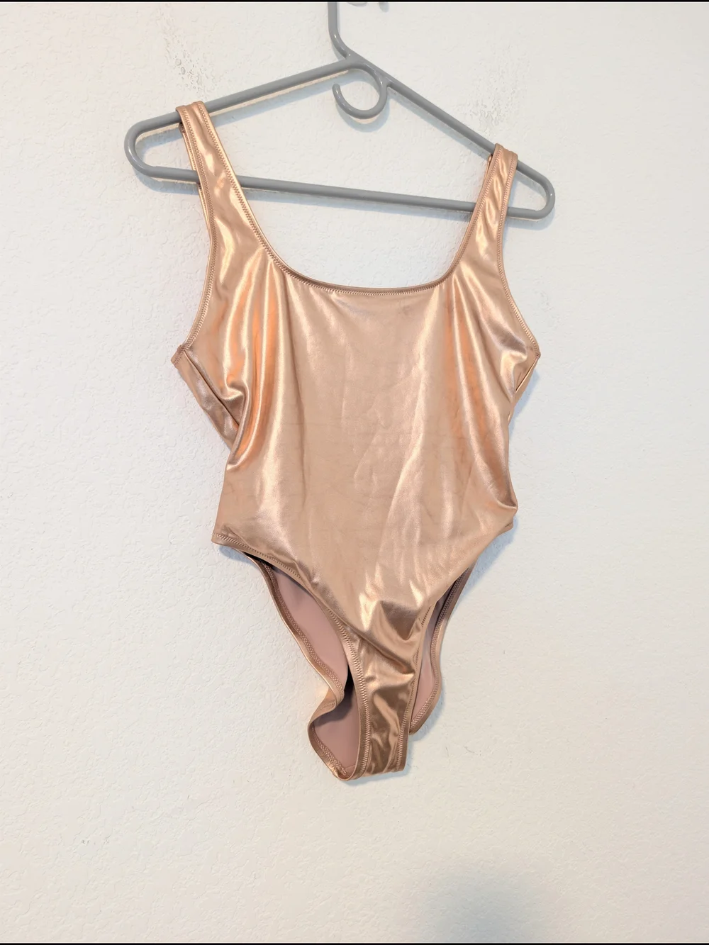 Skims Rose Gold Metallic Open Back High Cut One-Piece Swimsuit SM